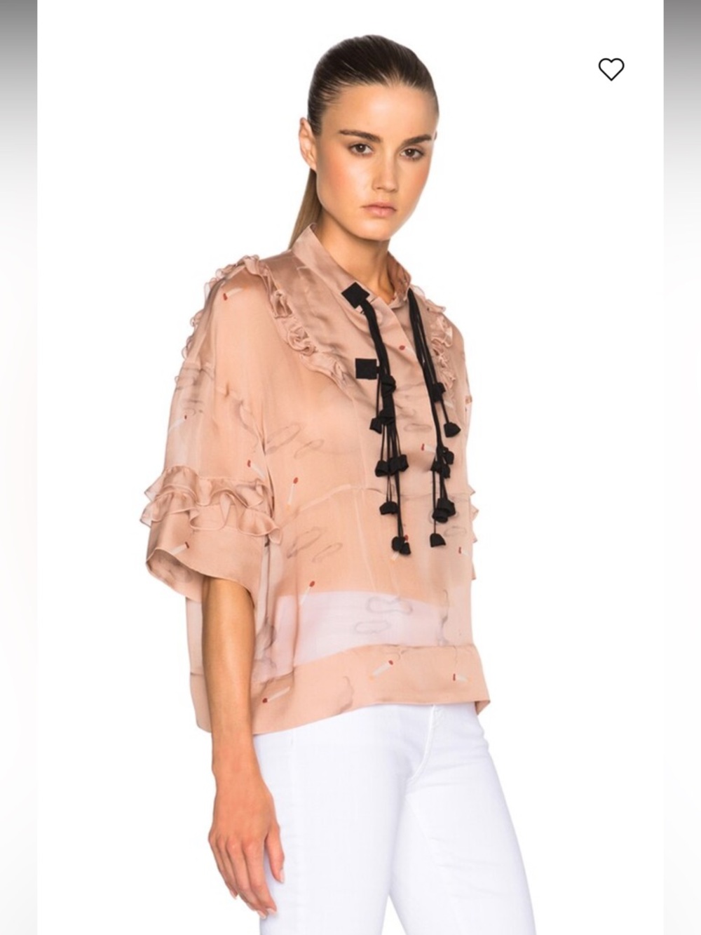 No. 21 Designer Silk Chiffon Sheer Ruffle Tie-Neck Top in Blush - Picture 3 of 6